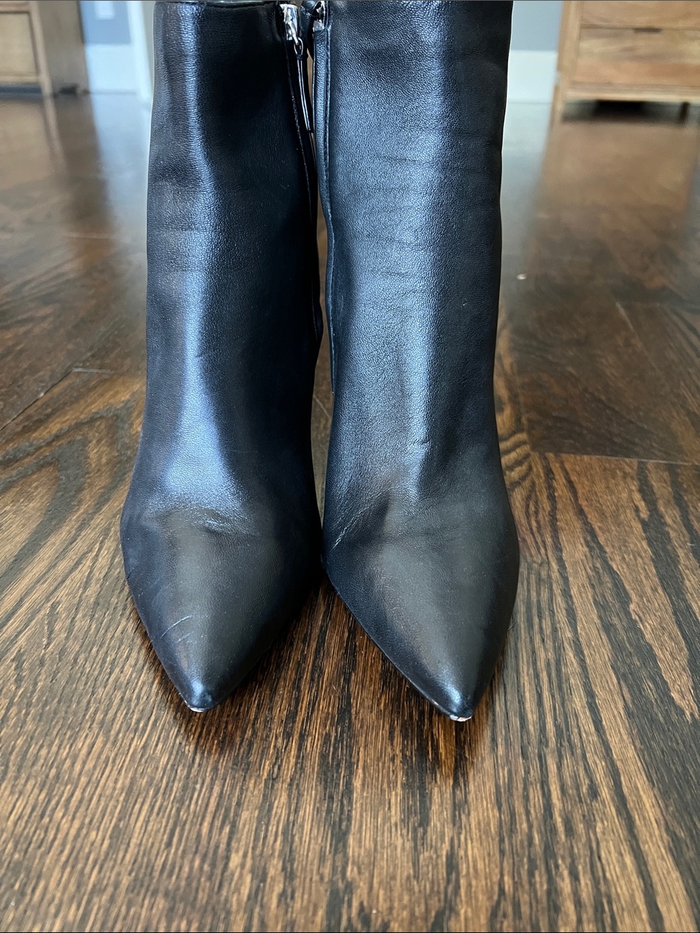 Alice + Olivia Black Pointed Toe Leather Ankle Booties